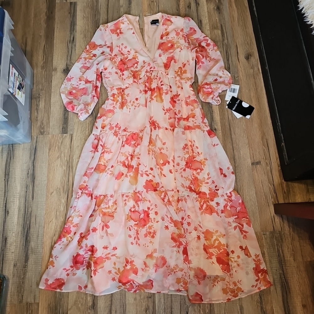 Maison Tara Blush/Coral Floral Maxi Dress Size 6 NWT